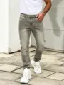 Herren Vintage Waschung Slim Fit Straight Leg Denim Jeans, lässige klassische Hosen. - S / Unterteile / Denim Grau