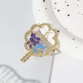 Broche de abanico hueco estilo chino vintage con flores de esmalte morado azul aleación - Flor
