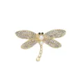 Gold Rhinestone Pearl Dragonfly Brooch Pin Elegant Insect Suit Jacket Accessory Women - Gold