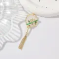 Broche de borla de abanico de bambú estilo chino esmalte concha perla traje accesorio - Bambú