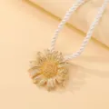 Close-up of golden sunflower alloy pendant with white braided rope detail elegant. - Sunflower Gold Necklace