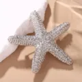 Silver alloy starfish brooch detail shot, perfect for clothing coats and anti-glare pin use. - Silver
