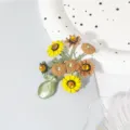 Vintage enamel sunflower bouquet brooch elegant lapel pin dress suit jacket clothing accessories - Sunflower Vase Style