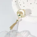Broche de abanico estilo chino con borla, detalle flor esmaltada dorada perla alfiler ropa. - Naranja