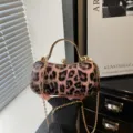 Borsa a tracolla donna con stampa leopardata manico in metallo elegante moda 2026 - Rosa