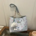 Grosse Kapazitaet Blumen Schmetterling Schultertasche laessige Shopper Tasche mit Kette und Anh. - Mit Anhänger / Blau