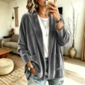 Chqueta de Terciopelo para Mujer Manga Larga Frente Abierto Casual Otoño Elegante - S / Gris