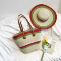 Elegante modische Stroh gewebte Umhängetasche mit bunten Streifen, große Strandtasche für Damen. - Taschen & Hüte / Rot