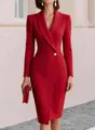 Elegant red blazer midi dress featuring long sleeves and a chic single-button waist design. - S / Red