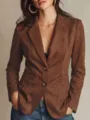 Women's brown vintage suede blazer single breasted lapel collar elegant outerwear - S / Tops / Coffee