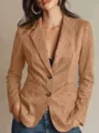Women Faux Suede Blazer Jacket Casual Long Sleeve Single Breasted Casual Outerwear Camel - S / Tops / Khaki