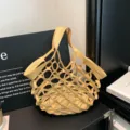 Modische gelbe Leder-Netzhandtasche, japanischer Stil, schicke ausgehöhlte Freizeittasche für Damen. - Khaki