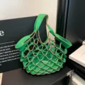 Grüne PU-Leder Netztasche für Studenten, lässige ausgehöhlte Trend Handtasche für Alltag. - Grün