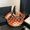 Studenten hohle Leder Handtasche trendige Kontrastfarbe Mesh Shopper Tasche neu - Orange