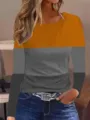 Dames colorblock sweatshirt casual lange mouw ronde hals pullover lente mode top - S / Tops / Geel Patchwork Grijs