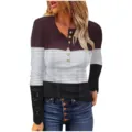 Haut femme manches longues côtelé colorblock boutonné avec poignets en dentelle élégants et coupe slim. - S / Hauts / Rayé Gris Clair