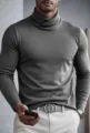 Men's solid color turtleneck long sleeve slim fit base shirt autumn winter daily wear fashion top - S / Tops / High Neck / Gray