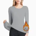 Haut thermique à manches longues gris uni avec doublure polaire douce et haute élasticité. - S / Hauts / Gris clair