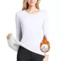 Femme thermique manches longues haut basique uni coupe cintrée sous-vêtement chaud. - S / Hauts / Blanc