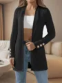 Women's black long sleeve open front textured cardigan with chic gold buttons for daily casual wear. - S / Tops / Black Gold Clasp