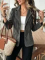 Detail view of women's fringe suede jacket, fashionable lapel short coat for autumn and winter. - Gray