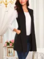 Elegant solid color sleeveless shawl vest detail, perfect for autumn and winter daily wear. - S / Tops / Black