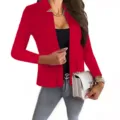 Red open-front blazer detail, collar and sleeve close-up shot showing professional style. - 3XL / Tops / Red