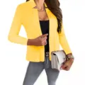 Women yellow open front blazer casual commuter suit jacket stylish outerwear for office wear - 3XL / Tops / Yellow