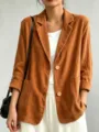 Blazer casual da donna in velluto a coste, dettaglio con colletto a risvolto e bottoni. - Taglia S / Top / Arancione