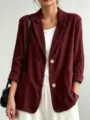 Giacca blazer casual da donna in velluto a coste bordeaux, elegante capo autunnale. - Borgogna