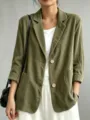 Dettaglio giacca blazer in velluto a coste verde oliva casual da donna, collo a rever. - Verde militare