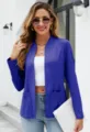 Blazer aperto blu da donna, elegante capo spalla casual con tasche per un look perfetto. - Blu navy