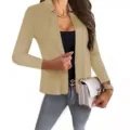 Solid color slim open front blazer jacket for women stylish casual long sleeve outwear top - S / Tops / Khaki