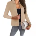 Women casual solid color slim fit open front blazer long sleeve professional suit jacket - 3XL / Tops / Beige Apricot