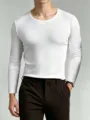 Men's slim fit long sleeve crew neck t-shirt casual solid white base layer top winter - S / Tops / Crew Neck / White