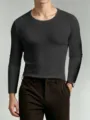 Men's Solid Color Long Sleeve Slim Fit Crew Neck T-Shirt Casual Fall Winter Base Layer - S / Tops / Crew Neck / Gray