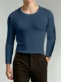 Men's casual solid color long sleeve slim fit base layer t-shirt for autumn winter. - S / Tops / Crew Neck / Blue