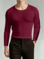 Men's Burgundy Long Sleeve Slim Fit Solid Color Crew Neck Casual T-Shirt Top Size - S / Tops / Crew Neck / Burgundy