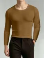 Men's slim fit solid color long sleeve t-shirt casual round neck base layer top - S / Tops / Crew Neck / Khaki
