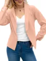 Detailed view of women's chic peach blazer jacket paired with white camisole and blue jeans. - 3XL / Tops / Beige Apricot