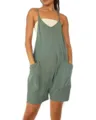 Donna Casual Larga Senza Maniche Romper Estate Tasche Tuta Spiaggia Corta Jumpsuit Moda - Taglia S / Verde