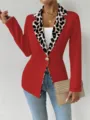 Blazer femme rouge revers imprimé léopard bouton unique veste de costume chic mode - Rouge