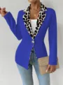 Veste de blazer élégante pour femme bleu roi avec revers léopard et bouton unique. - Bleu