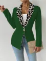 Blazer vert pour femme avec revers imprimé léopard stylé, bouton unique et design chic. - Vert