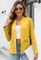 Giacca blazer gialla da donna con tasche aperte davanti maniche lunghe top da abito dettaglio - Giallo