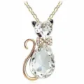 Kristallen kattenketting detail met sprankelend hart en druppelvormige strass steen. - Goud + Wit