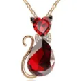 Kristal Kat Hanger Ketting Leuke Rode Edelsteen Strik Gouden Ketting Sieraden Cadeau - Goud + Rood