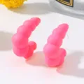 Close-up detail shot of bright pink bubble C-shape hoop earrings, candy color design. - Rose Red