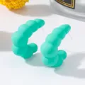 Bright green bubble hoop earrings close-up, trendy geometric candy color ear studs detail. - Sky Blue