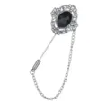 Broche vintage plateado con diseño calado y cadena colgante para solapa de traje. - Plata Antigua
